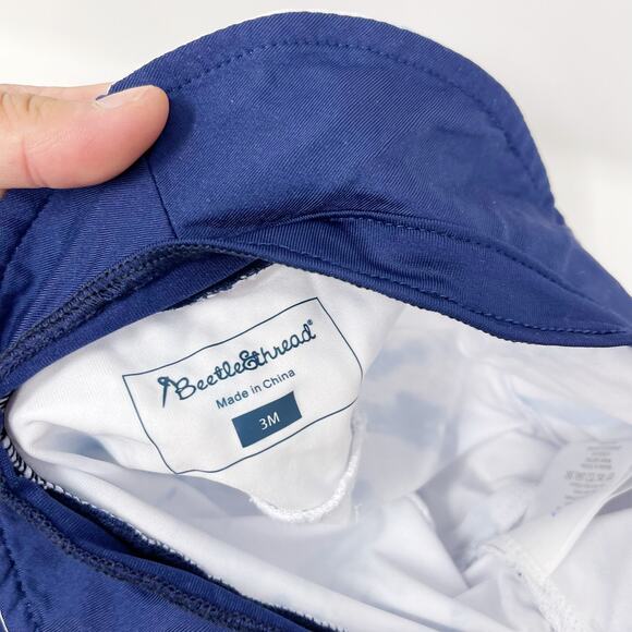 New Beetle & Thread Size 3M Navy Blue Tie Dye Swim Romper and Hat UPF 50+ Boys - Picture 7 of 9